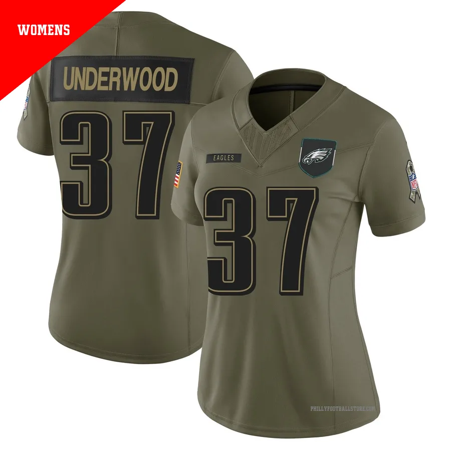 Women's Philadelphia Eagles Rocco Underwood ＃37 Limited Olive 2025 Salute to Service Jersey