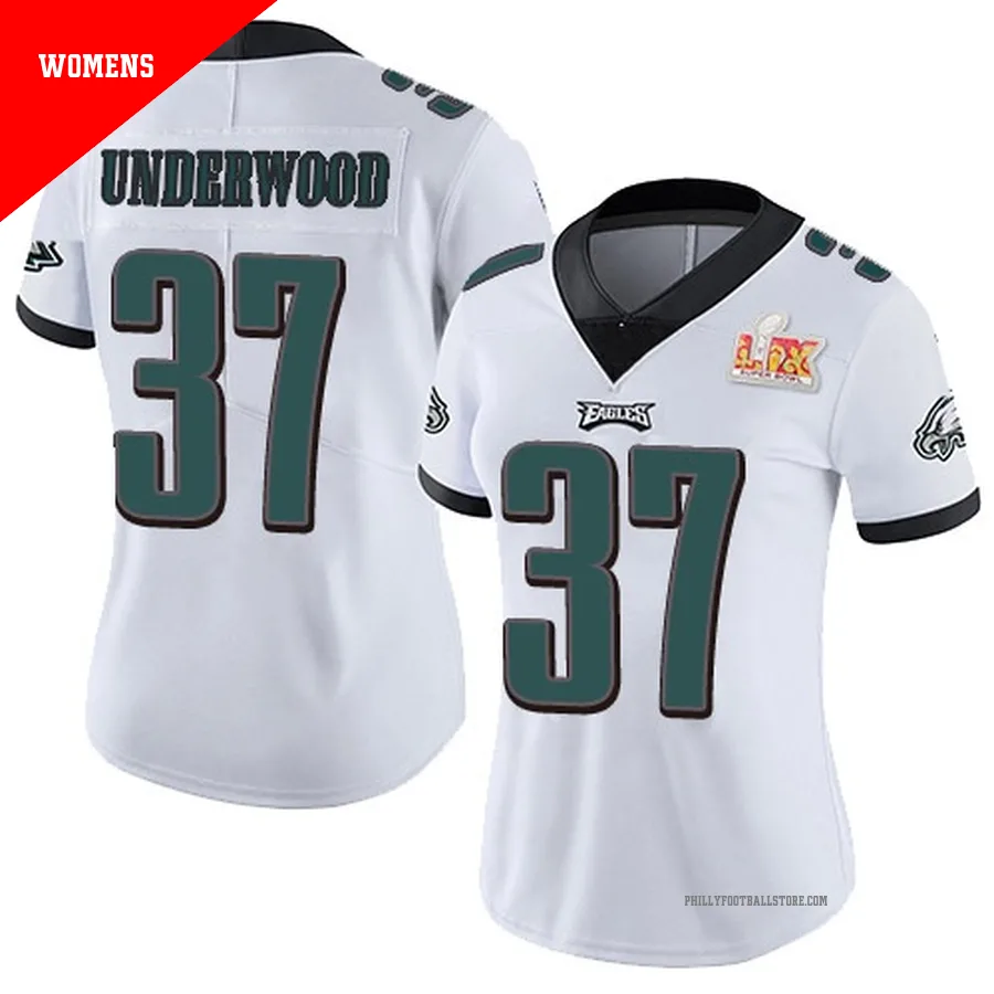 Women's Philadelphia Eagles Rocco Underwood ＃37 Limited White Vapor Untouchable Super Bowl LIX Jersey