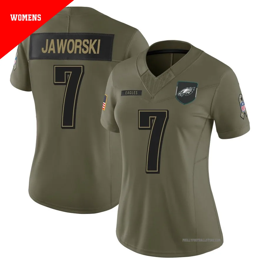 Women's Philadelphia Eagles Ron Jaworski ＃7 Limited Olive 2025 Salute to Service Jersey