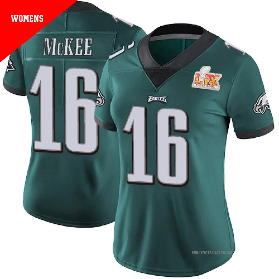 Women's Philadelphia Eagles Tanner McKee ＃16 Limited Green Midnight Team Color Vapor Untouchable Super Bowl LIX Jersey