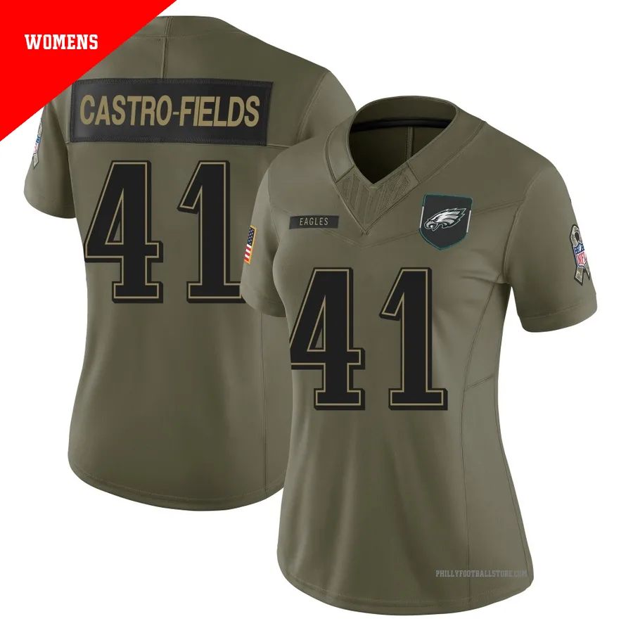 Women's Philadelphia Eagles Tariq Castro-Fields ＃41 Limited Olive 2025 Salute to Service Jersey