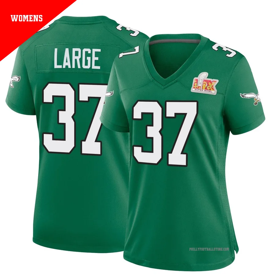 Women's Philadelphia Eagles Tucker Large ＃37 Game Green Kelly Alternate Super Bowl LIX Jersey