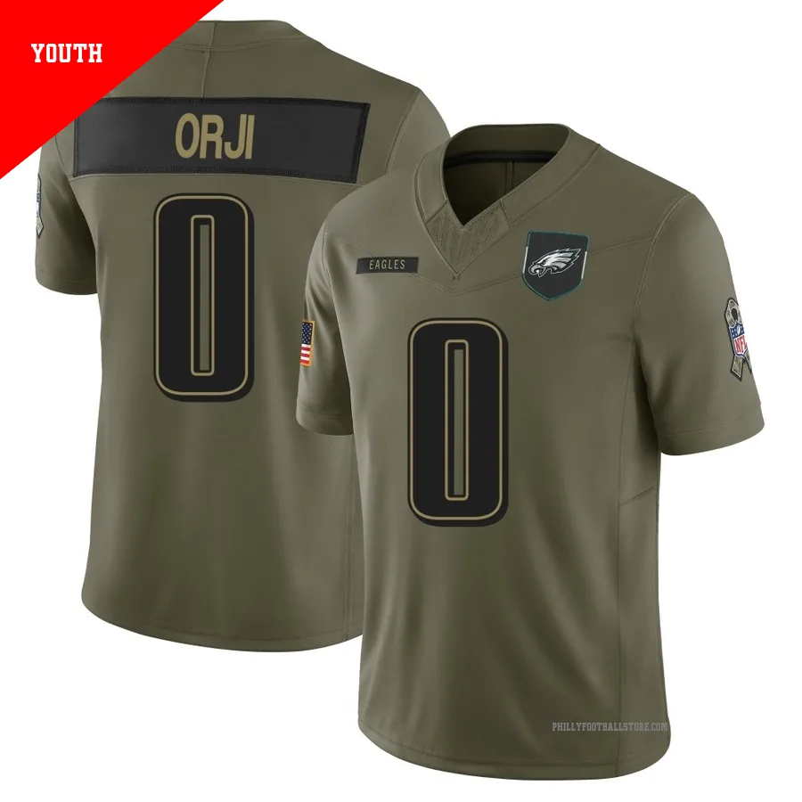 Youth Philadelphia Eagles Anfernee Orji ＃0 Limited Olive 2025 Salute to Service Jersey