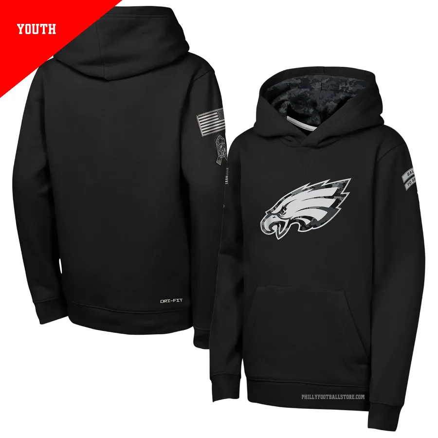 Youth Philadelphia Eagles Black 2026 Salute to Service Club Fleece Pullover Hoodie