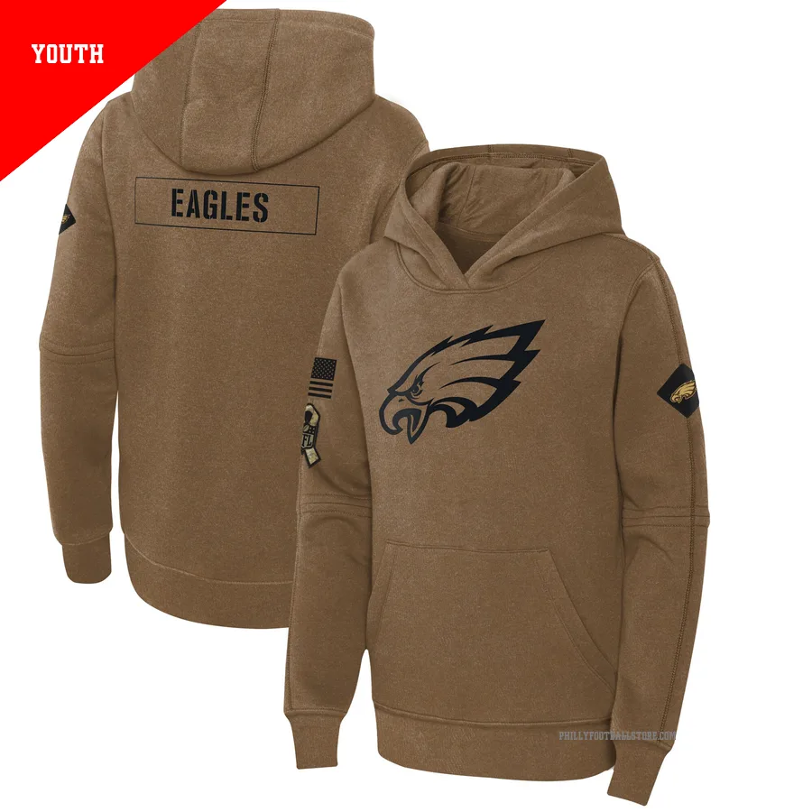 Youth Philadelphia Eagles Brown 2023 Salute to Service Club Fleece Pullover Hoodie