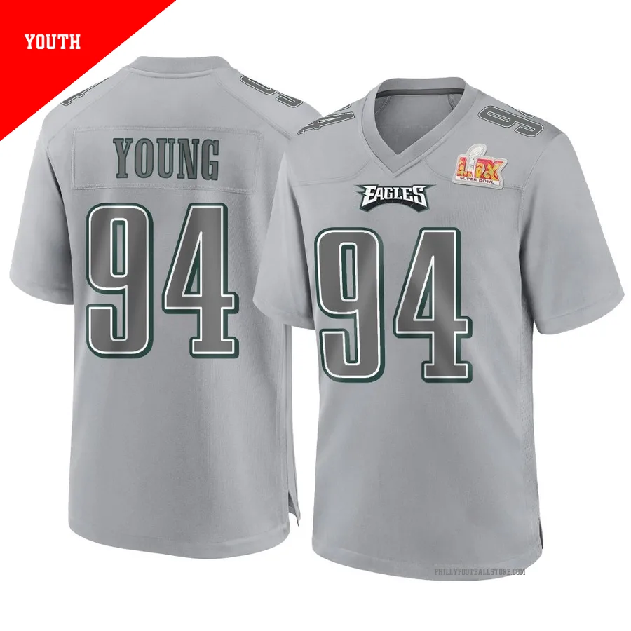 Youth Philadelphia Eagles Byron Young ＃94 Game Gray Atmosphere Fashion Super Bowl LIX Jersey
