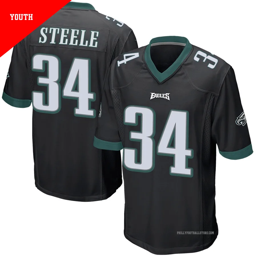 Youth Philadelphia Eagles Carson Steele ＃34 Game Black Alternate Jersey