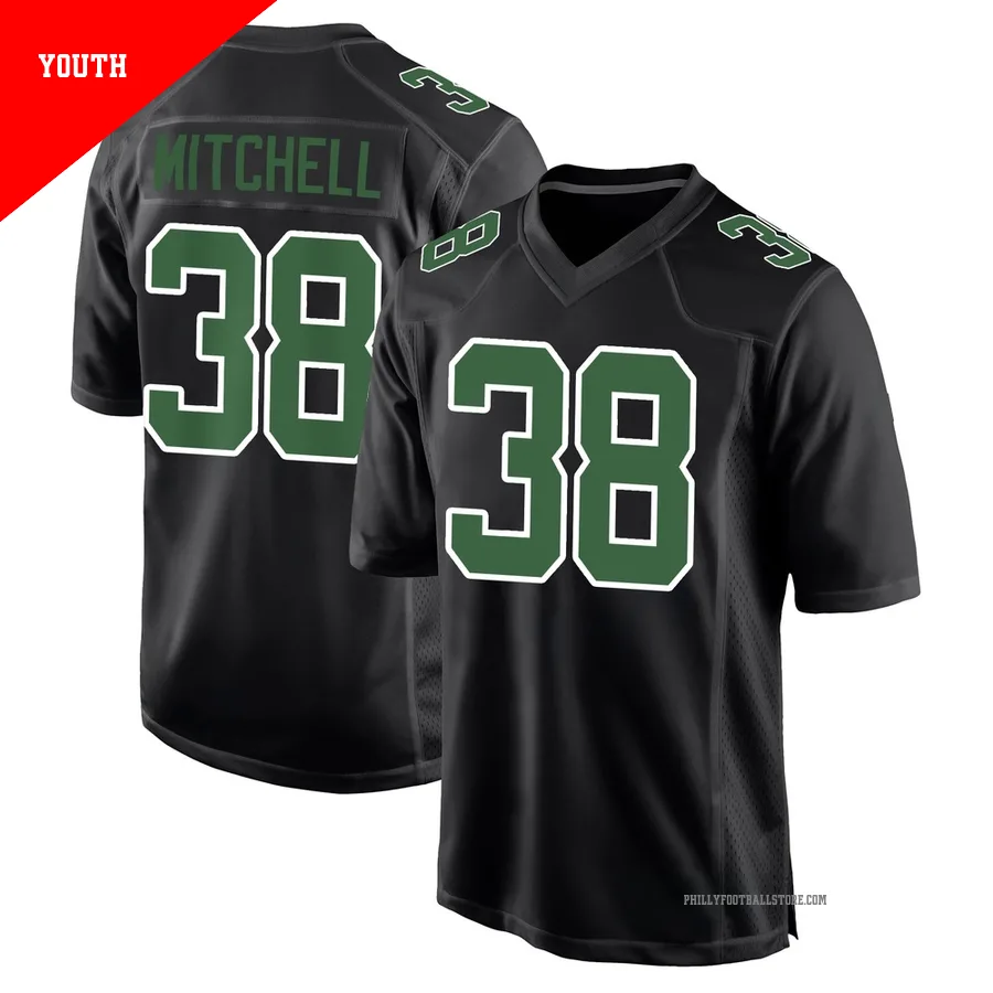 Youth Philadelphia Eagles Elijah Mitchell ＃38 Game Black/Kelly Carbon Green Fashion Jersey
