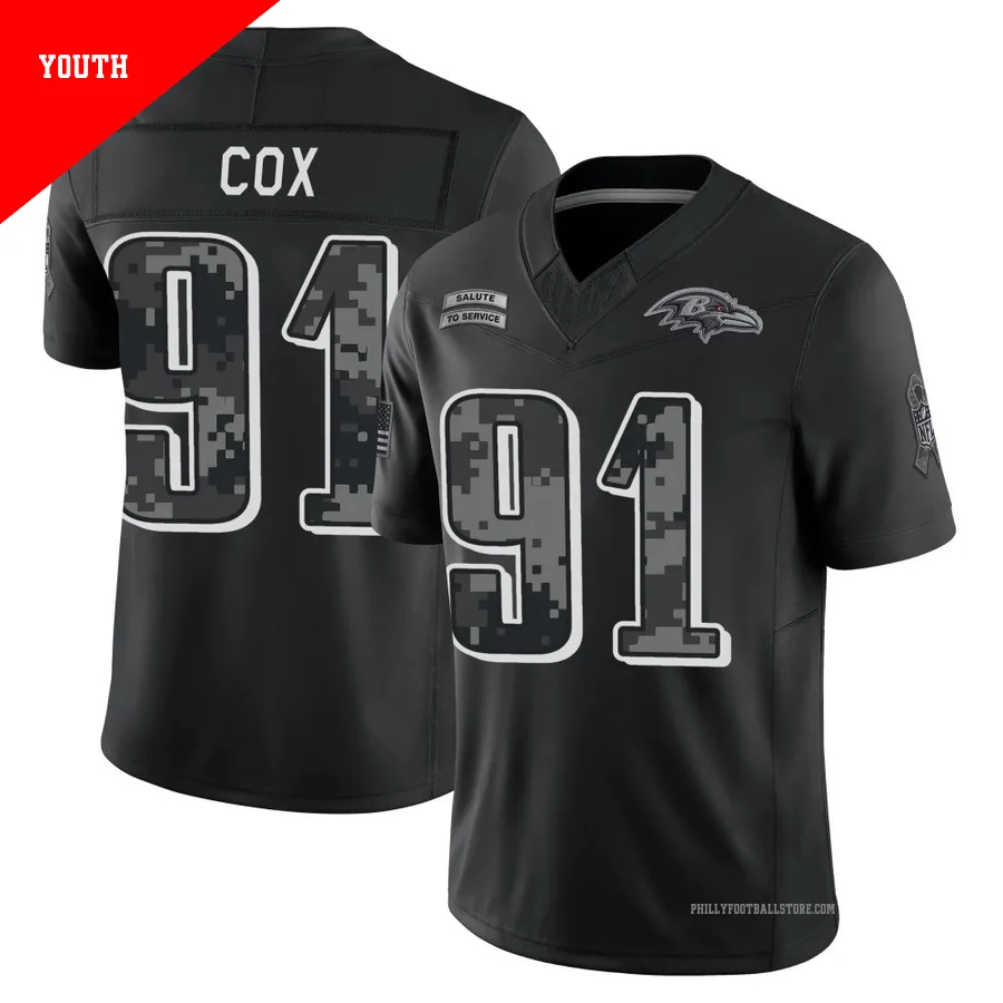 Youth Philadelphia Eagles Fletcher Cox ＃91 Limited Black 2026 Salute to Service Stitched Jersey