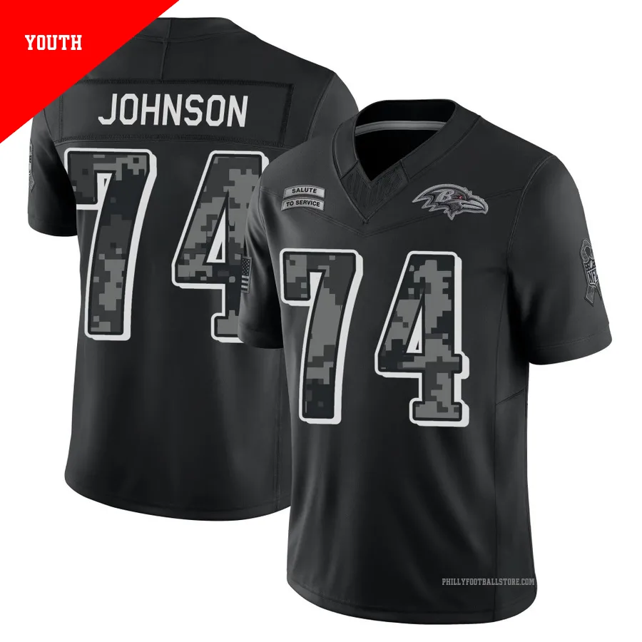 Youth Philadelphia Eagles Fred Johnson ＃74 Limited Black 2026 Salute to Service Stitched Jersey