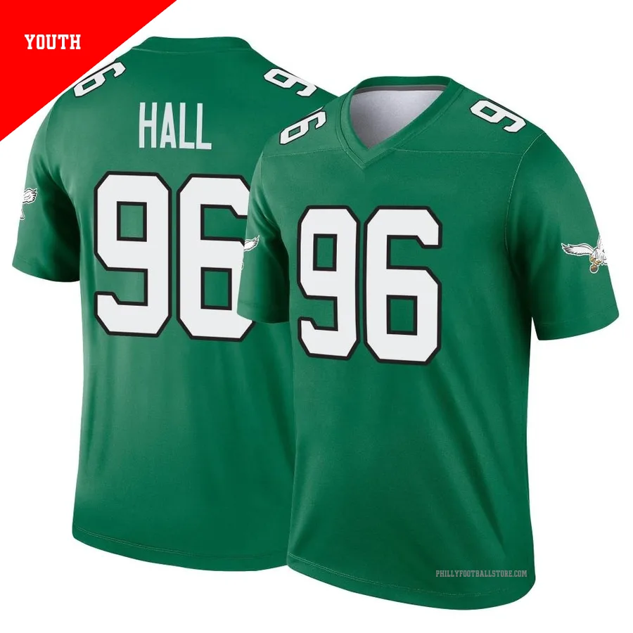 Youth Philadelphia Eagles Gabe Hall ＃96 Legend Green Kelly Alternate Jersey