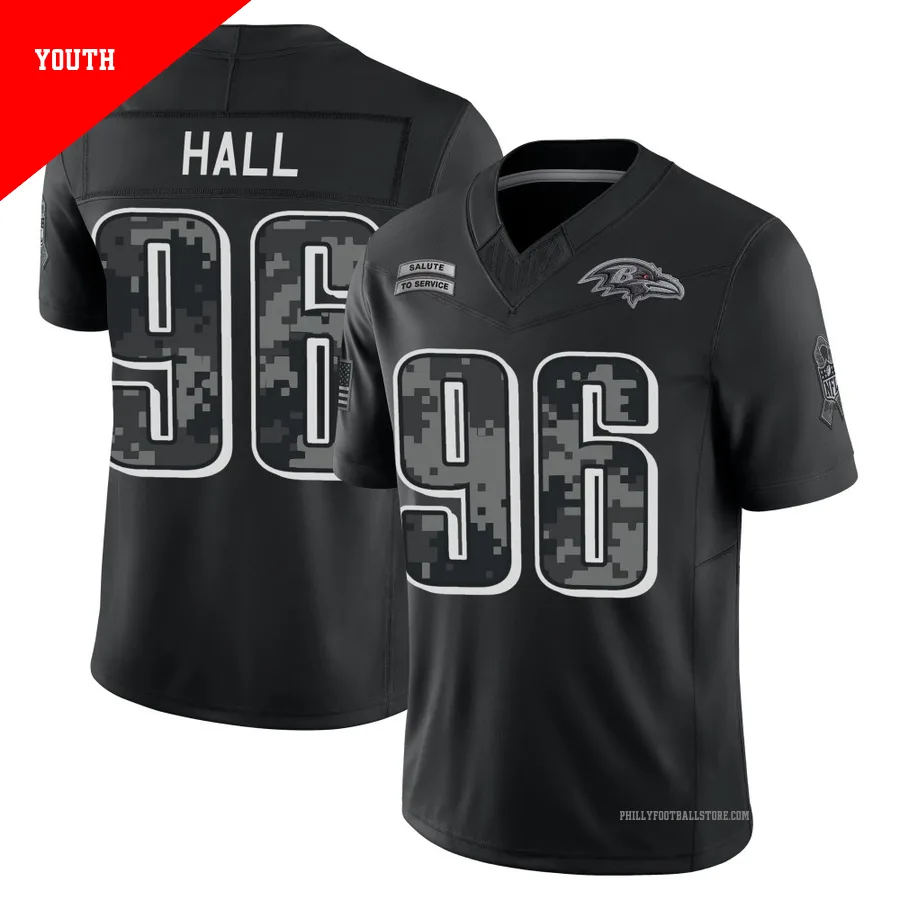 Youth Philadelphia Eagles Gabe Hall ＃96 Limited Black 2026 Salute to Service Stitched Jersey