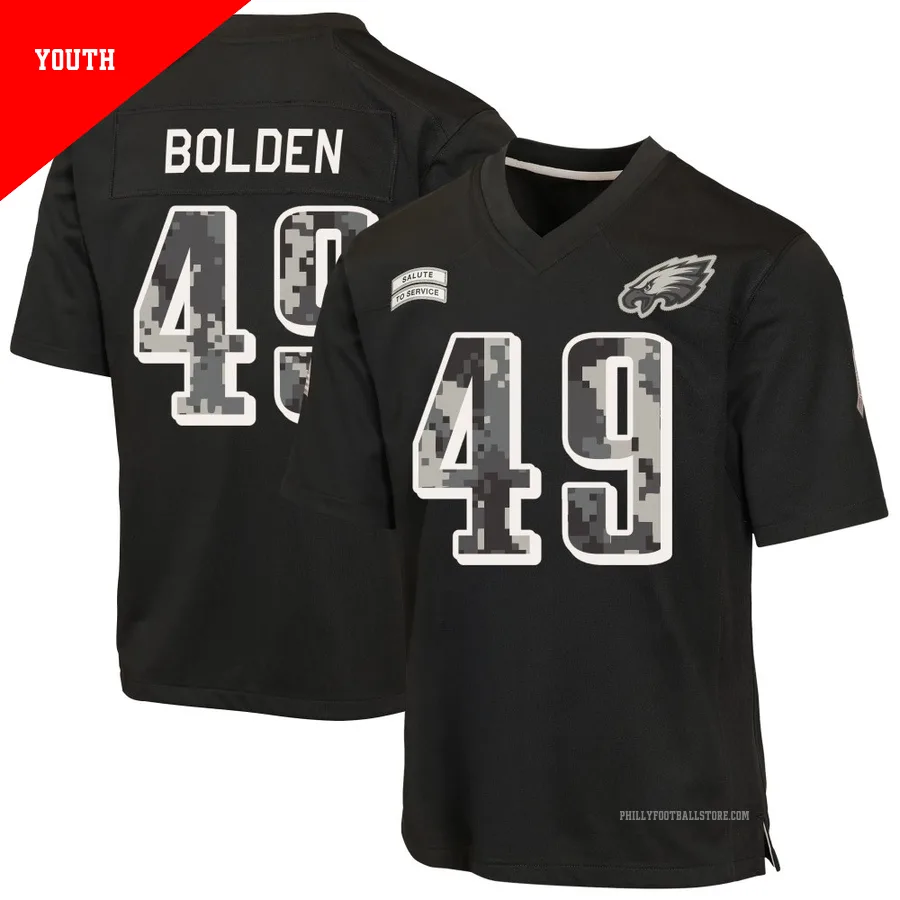 Youth Philadelphia Eagles Isaiah Bolden ＃49 Game Black 2026 Salute to Service Jersey