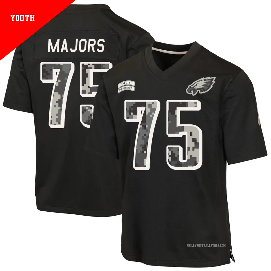 Youth Philadelphia Eagles Jake Majors ＃75 Game Black 2026 Salute to Service Jersey
