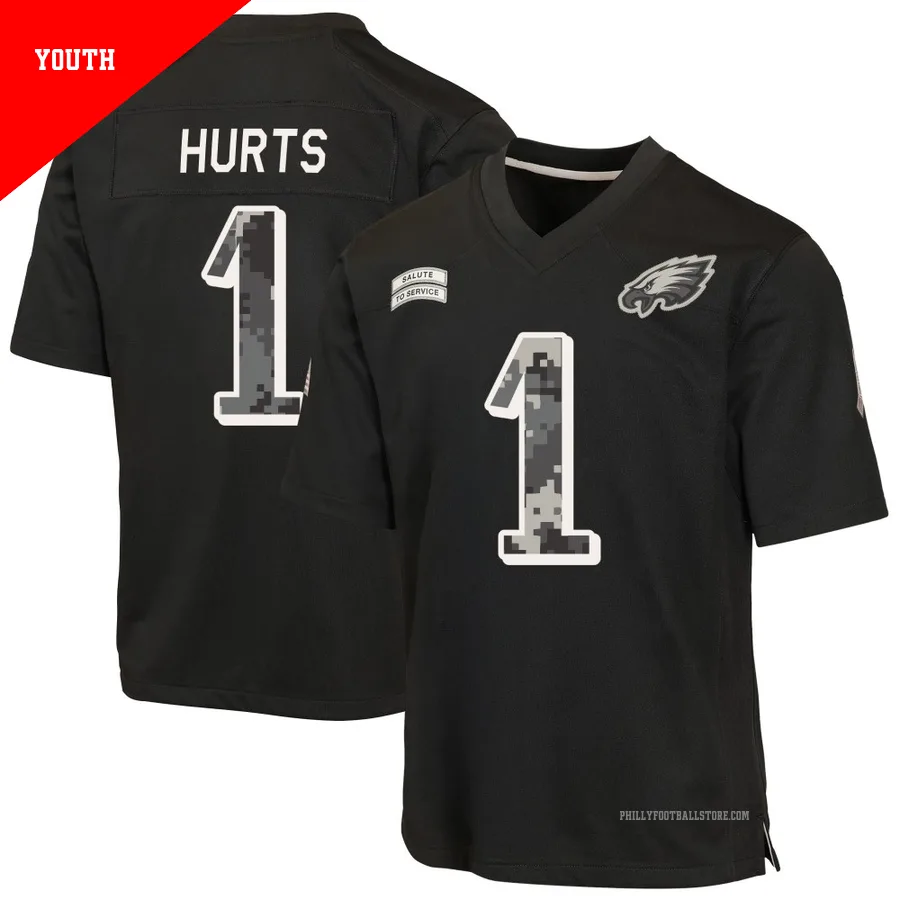 Youth Philadelphia Eagles Jalen Hurts ＃1 Game Black 2026 Salute to Service Jersey