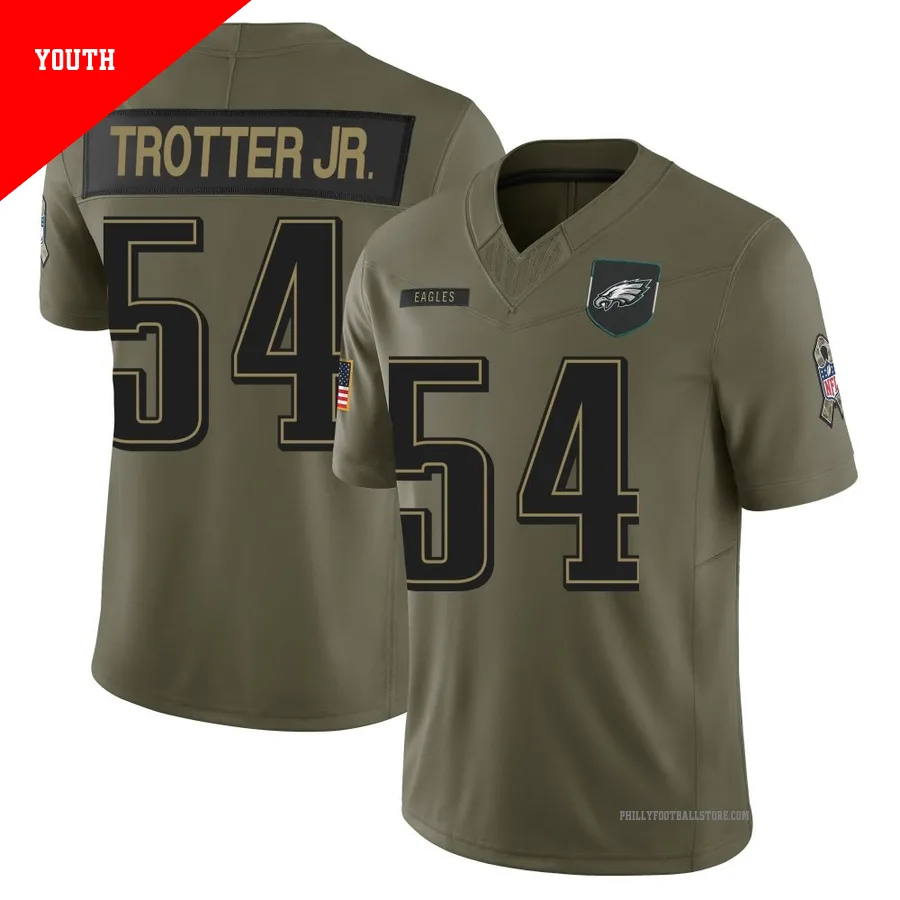 Youth Philadelphia Eagles Jeremiah Trotter Jr. ＃54 Limited Olive 2025 Salute to Service Jersey