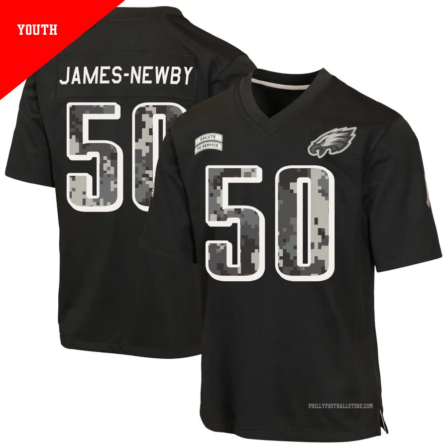 Youth Philadelphia Eagles Keyshawn James-Newby ＃50 Game Black 2026 Salute to Service Jersey