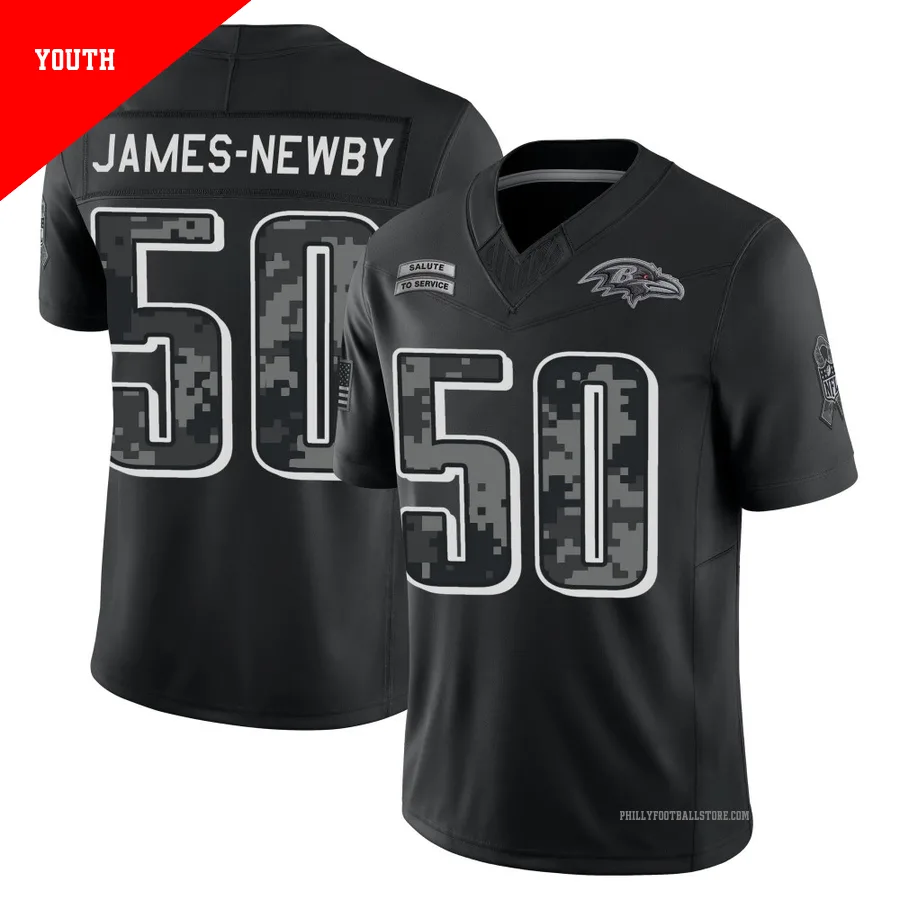Youth Philadelphia Eagles Keyshawn James-Newby ＃50 Limited Black 2026 Salute to Service Stitched Jersey