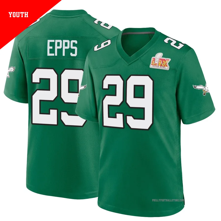 Youth Philadelphia Eagles Marcus Epps ＃29 Game Green Kelly Alternate Super Bowl LIX Jersey