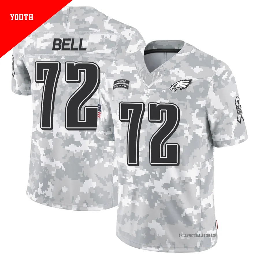 Youth Philadelphia Eagles Markel Bell ＃72 Limited Arctic Camo 2024 Salute to Service Jersey