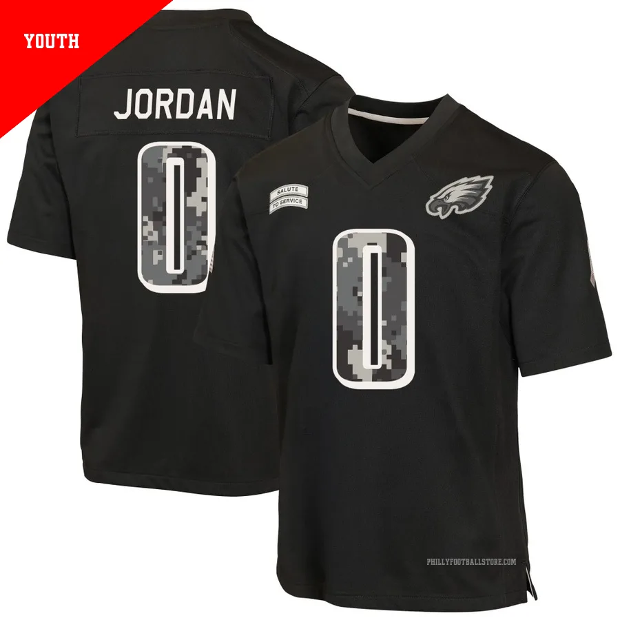 Youth Philadelphia Eagles Mike Jordan ＃0 Game Black 2026 Salute to Service Jersey