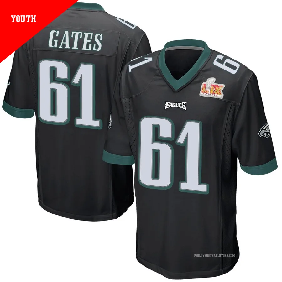 Youth Philadelphia Eagles Nick Gates ＃61 Game Black Alternate Super Bowl LIX Jersey