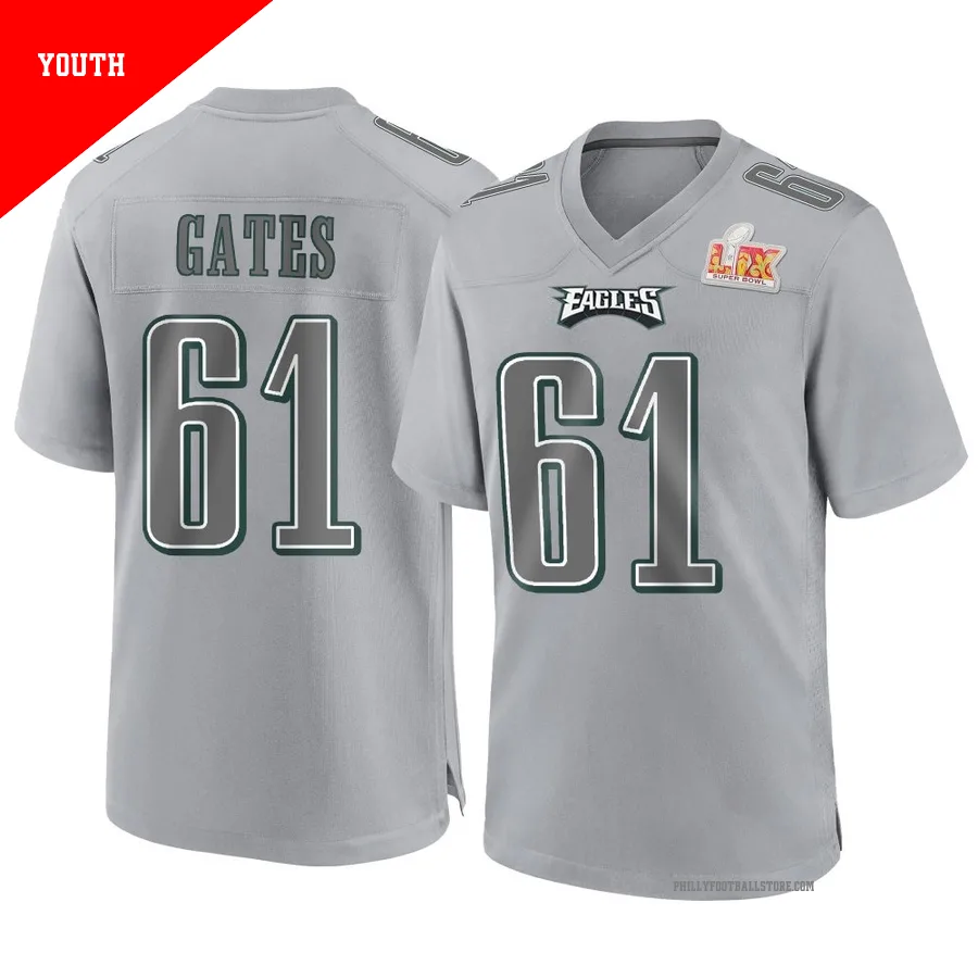 Youth Philadelphia Eagles Nick Gates ＃61 Game Gray Atmosphere Fashion Super Bowl LIX Jersey