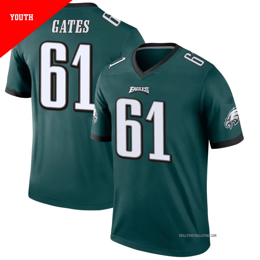 Youth Philadelphia Eagles Nick Gates ＃61 Legend Green Jersey