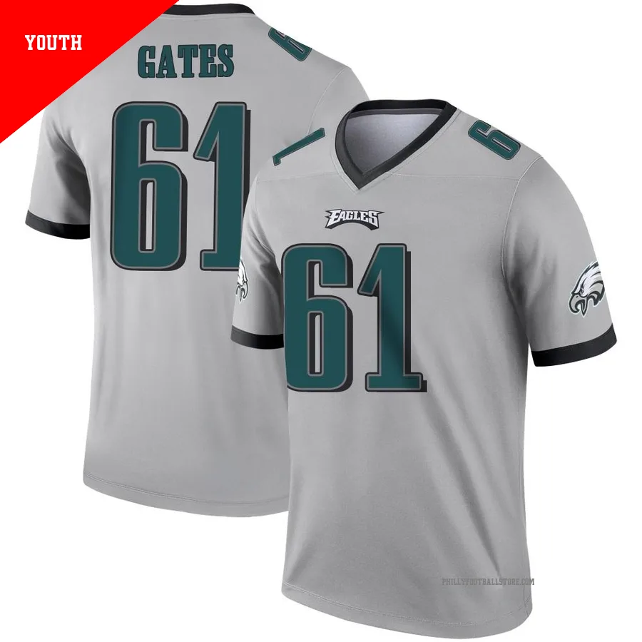 Youth Philadelphia Eagles Nick Gates ＃61 Legend Silver Inverted Jersey