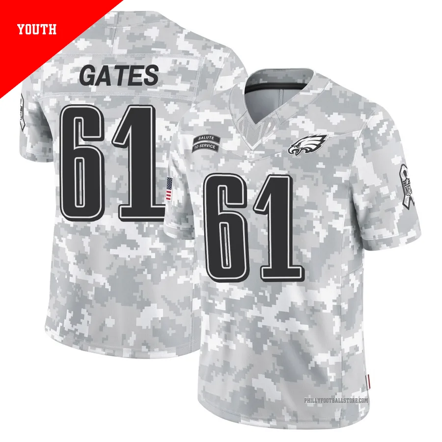 Youth Philadelphia Eagles Nick Gates ＃61 Limited Arctic Camo 2024 Salute to Service Jersey
