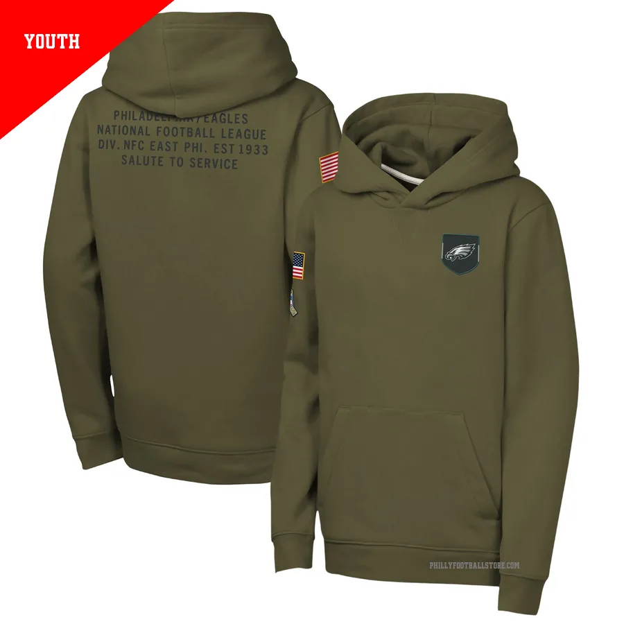 Youth Philadelphia Eagles Olive 2025 Salute to Service Club Fleece Hoodie