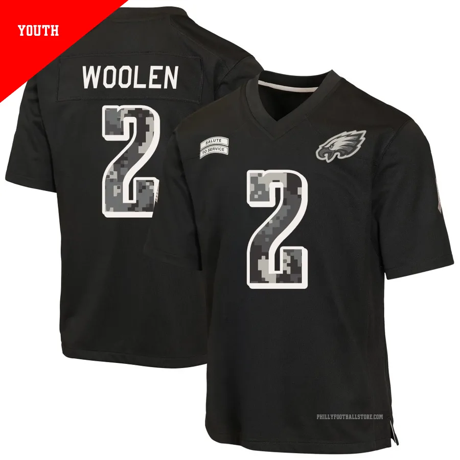 Youth Philadelphia Eagles Riq Woolen ＃2 Game Black 2026 Salute to Service Jersey