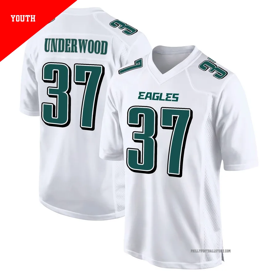 Youth Philadelphia Eagles Rocco Underwood ＃37 Game White Tundra Fashion Jersey