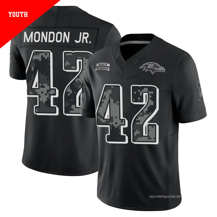 Youth Philadelphia Eagles Smael Mondon Jr. ＃42 Limited Black 2026 Salute to Service Stitched Jersey