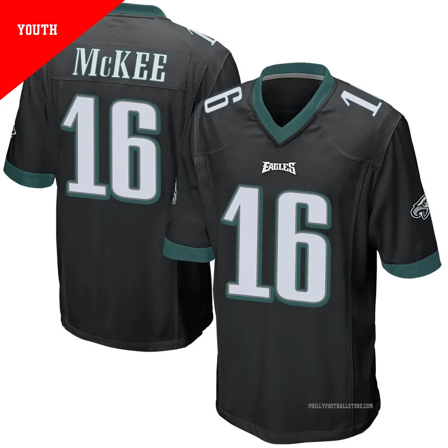 Youth Philadelphia Eagles Tanner McKee ＃16 Game Black Alternate Jersey