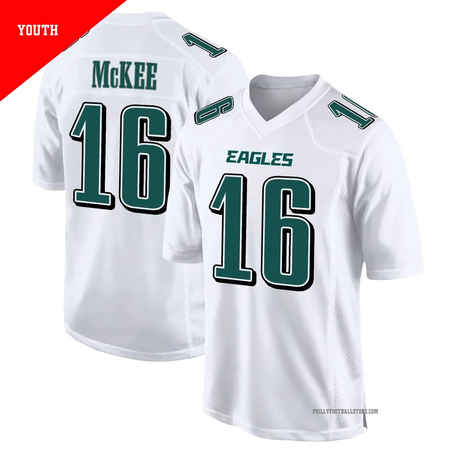 Youth Philadelphia Eagles Tanner McKee ＃16 Game White Tundra Fashion Jersey
