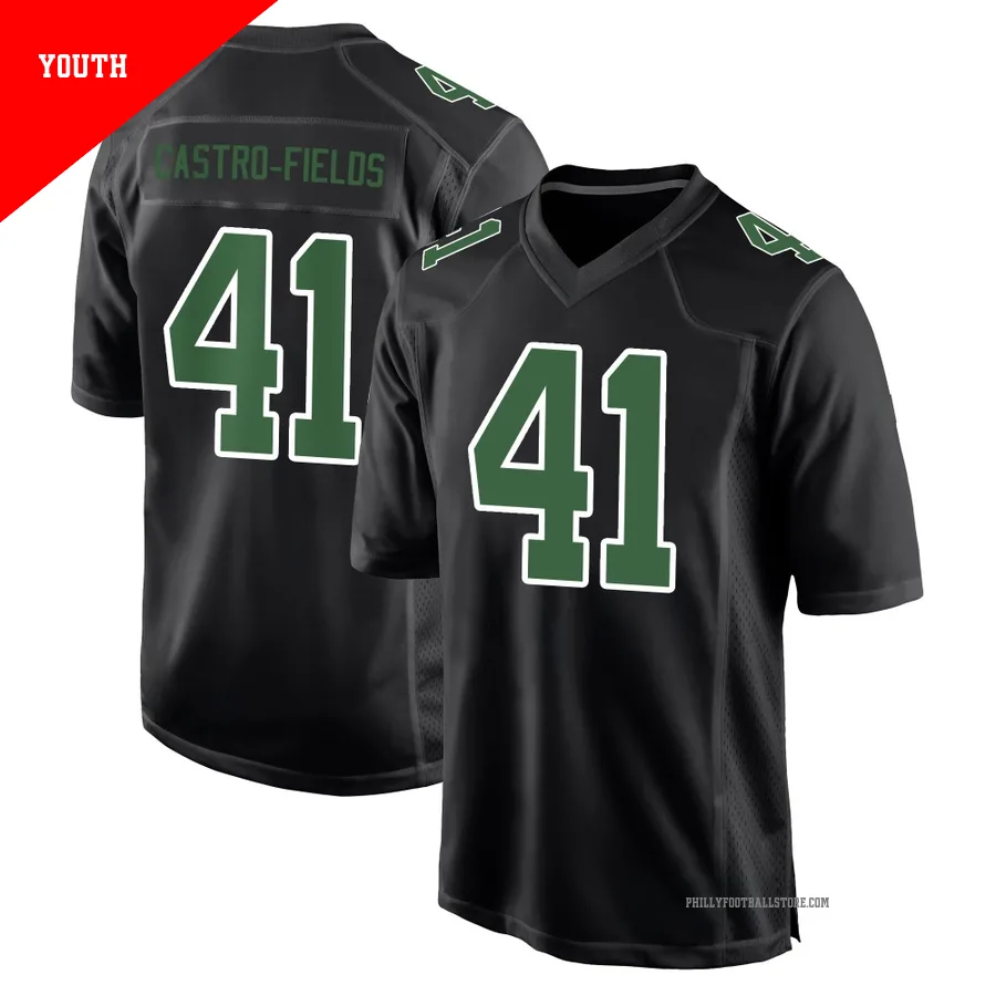 Youth Philadelphia Eagles Tariq Castro-Fields ＃41 Game Black/Kelly Carbon Green Fashion Jersey
