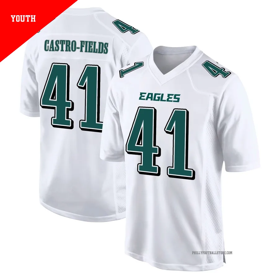 Youth Philadelphia Eagles Tariq Castro-Fields ＃41 Game White Tundra Fashion Jersey
