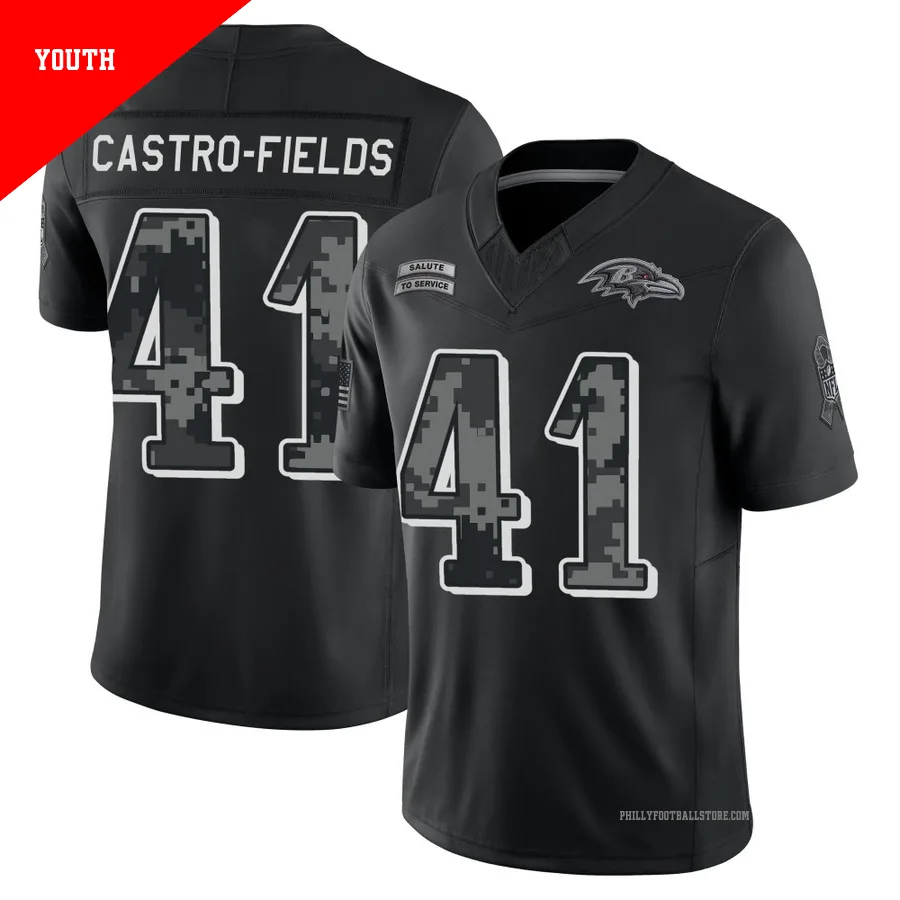 Youth Philadelphia Eagles Tariq Castro-Fields ＃41 Limited Black 2026 Salute to Service Stitched Jersey