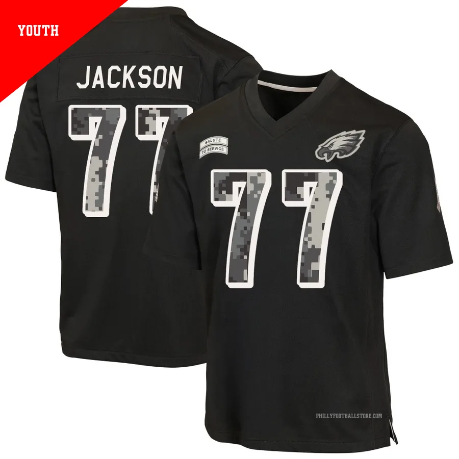 Youth Philadelphia Eagles Tarron Jackson ＃77 Game Black 2026 Salute to Service Jersey