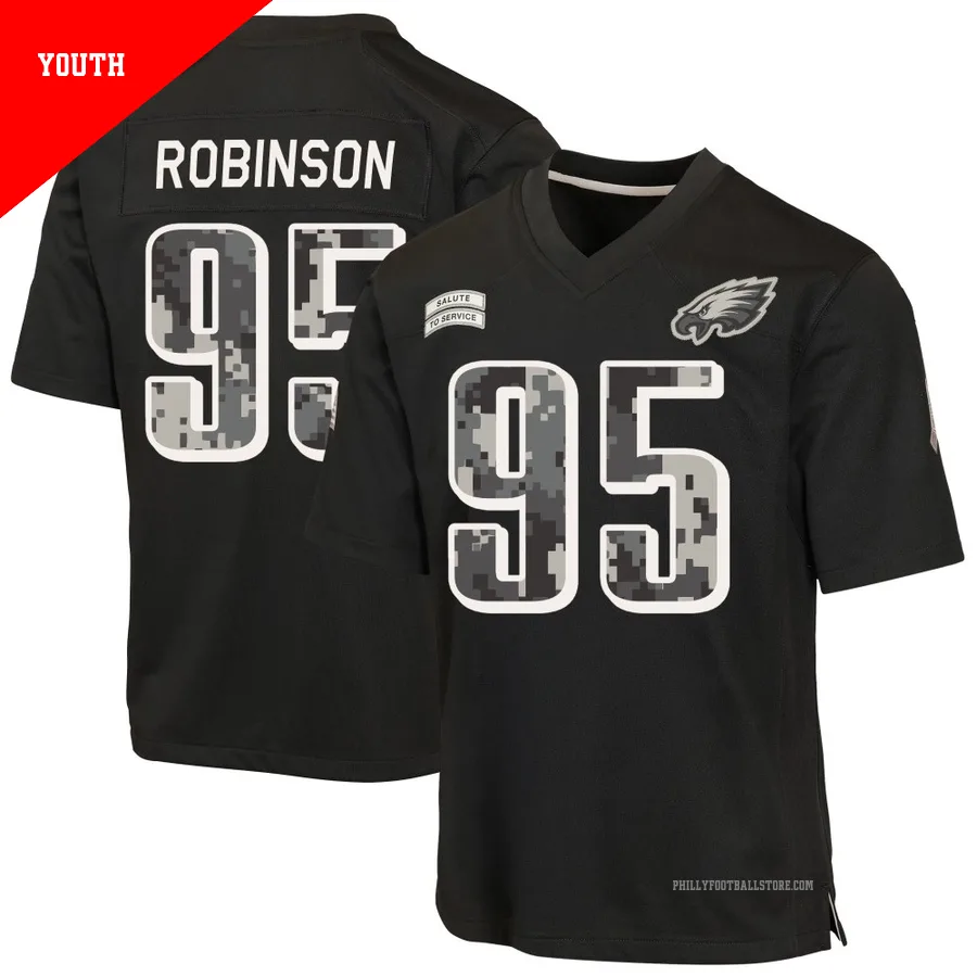 Youth Philadelphia Eagles Ty Robinson ＃95 Game Black 2026 Salute to Service Jersey
