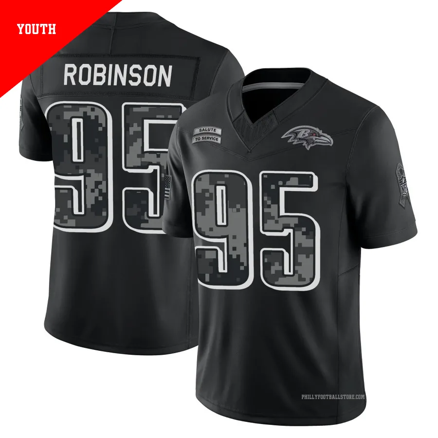 Youth Philadelphia Eagles Ty Robinson ＃95 Limited Black 2026 Salute to Service Stitched Jersey