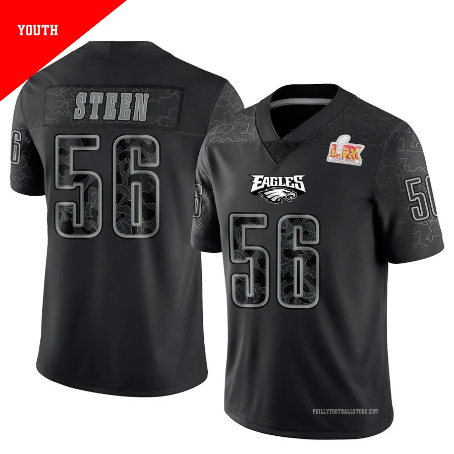 Youth Philadelphia Eagles Tyler Steen ＃56 Limited Black Reflective Super Bowl LIX Jersey