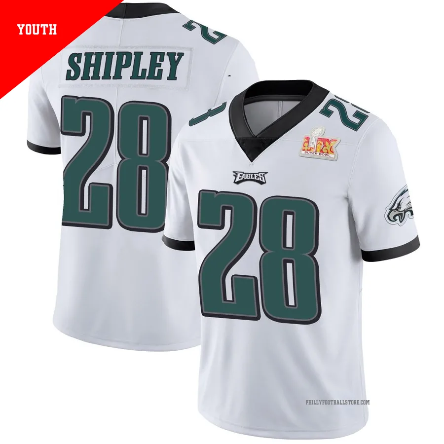 Youth Philadelphia Eagles Will Shipley ＃28 Limited White Vapor Untouchable Super Bowl LIX Jersey